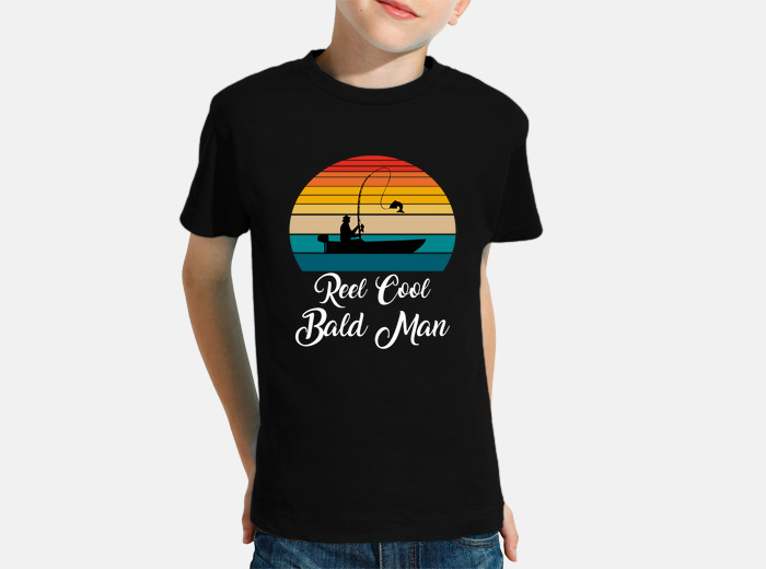 Reel cool bald man fishing gifts kids t-shirt