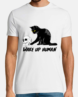 Réveillez-vous chat noir drôle humain a