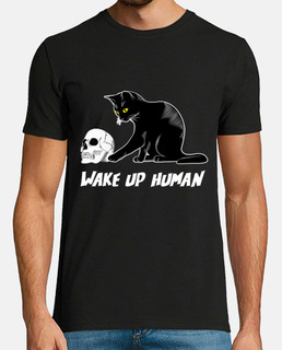 Réveillez-vous chat noir drôle humain a