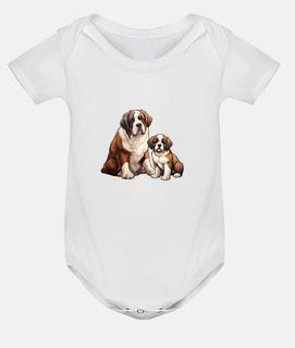 saint bernard mom and her puppy, baby loves them,