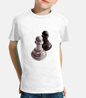 scacchi in bianco e nero pedine bambini tee