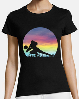 silueta de voleibol de mujer colorido retro atardecer chicas