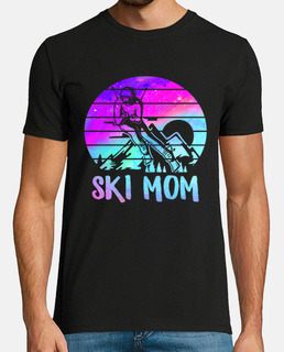 Ski Snowboard Shirt Skiing Mom Retro Sunset Skiing Lover Gift Snow Mountain Winter Gift Skiing Hoodi