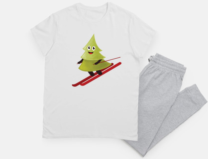 skiing happy pine tree