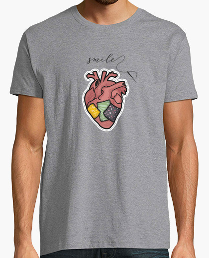 Camiseta smile - corazon con costuras y mensaje - Hombre, manga corta, gris vigoré, calidad extra | laTostadora