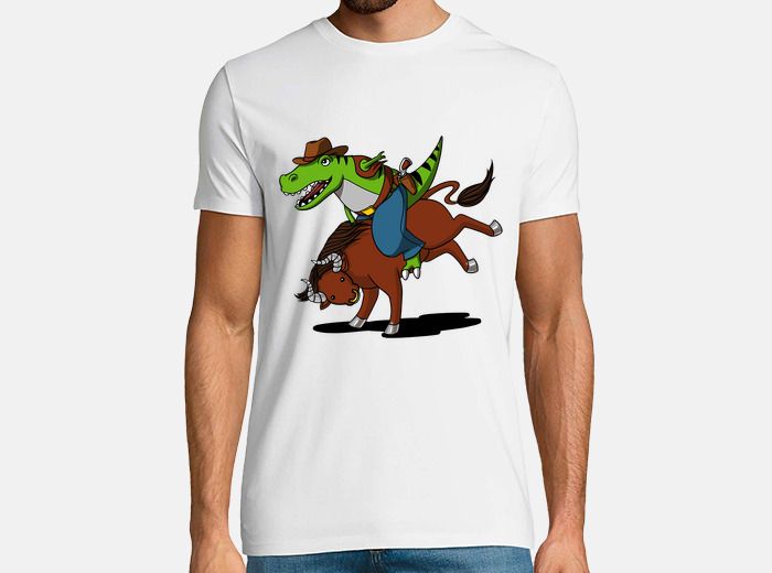 T-Rex Dinosaur Cowboy Riding Rodeo Bull Funny Boys T-Shirt