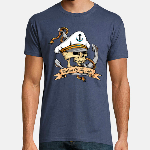 Neverless Maglietta Uomo Moin Capitano Teschio - T-Shirt Hamburg Style Con Barba E Ancora, Nero Regular