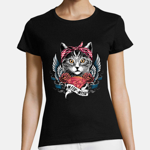 T-shirt gatto con diamante kitten rose rosse e ali amore animali