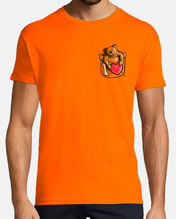 t-shirt basique orange ours poche 001