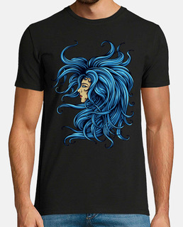 t-shirt dame bleu femme dessin art femme coiffure