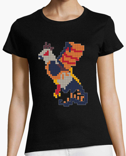 T-shirt drago pixel-art bordo bianco