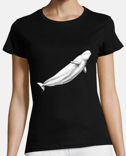 t-shirt femme baleine blanche béluga, manches courtes