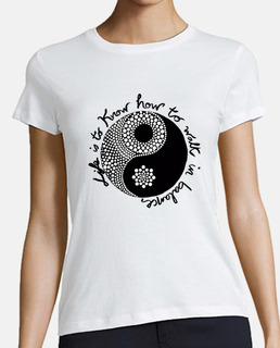 t-shirt femme mandala ying yang, manches courtes, blanc, qualité premium