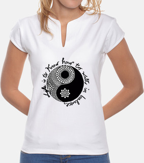 t-shirt femme ying yang, col mao, blanc, t-shirt mandala