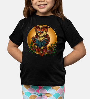 t-shirt gufo con studente di natura notte libro