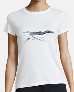t-shirt neonato yubarta balena - donna, baseball di stile, bianca e della marina