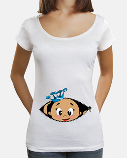 t-shirt peekaboo neonato sbirciare corona blu, collo largo e taglio largo, bianca
