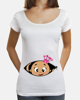 t-shirt peekaboo neonato sbirciare corona rosa, collo largo e taglio largo, bianca