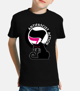 t-shirt per bambini - gatto antifa internazionale rosa