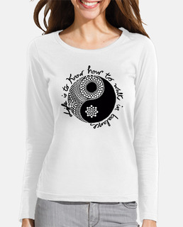 t-shirt ying yang mandala femme, manches longues, blanc