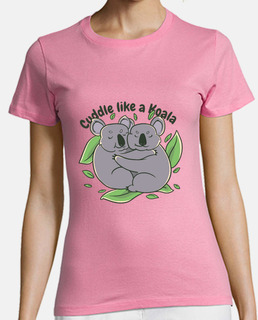 tee shirt -shirt da donnacarino koala che disegna coccole like ak