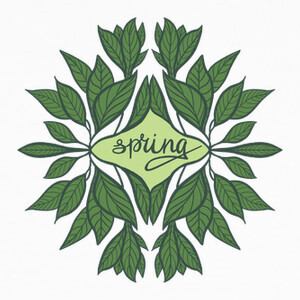 T-shirt foglie verdi di tipografia primaverile