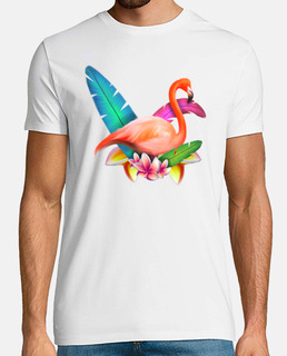Tropical Flamingos - Hombre, manga corta, blanco, calidad extra