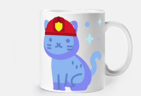 Un gatito azul con casco de bombero