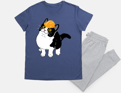 Un gato con un casco de constructor