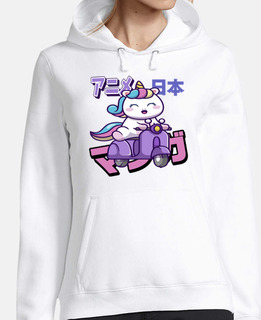 unicorno su uno scooter