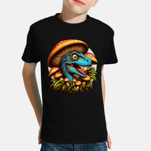 Velociraptor mushroom hat dinosaur kids t-shirt | tostadora