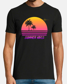 vibes d'été - rétro synthé style coucher de soleil - chemise homme