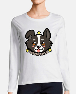 visage de chien kawaii chibi border collie - manche longue femme