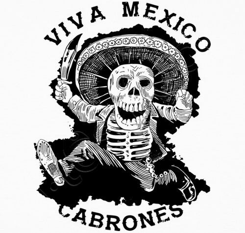 Viva Mexico Cabrones white tee - Mexican Mad Mariachi Skull t-shirt ...