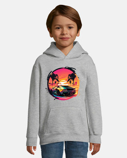 voiture au coucher du soleil rétrowave