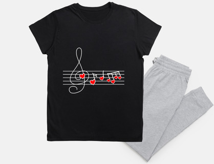 white musical score with heart notes