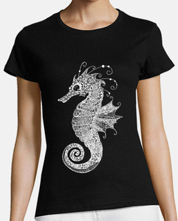 White Sea Horse Zentangle camiseta mujer