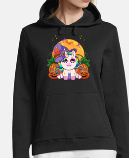 witch unicorn and halloween pumpkins