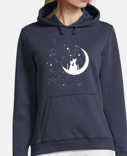 women&#39;s hooded sweet, cats in the moonlight in love saint