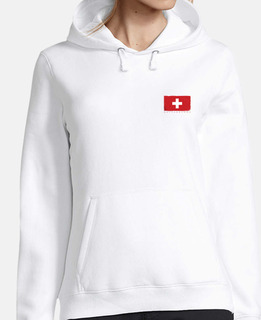 women&#39;s sweet hoodie, grunge vintage switzerland supporter flag. swiss national standard. on the