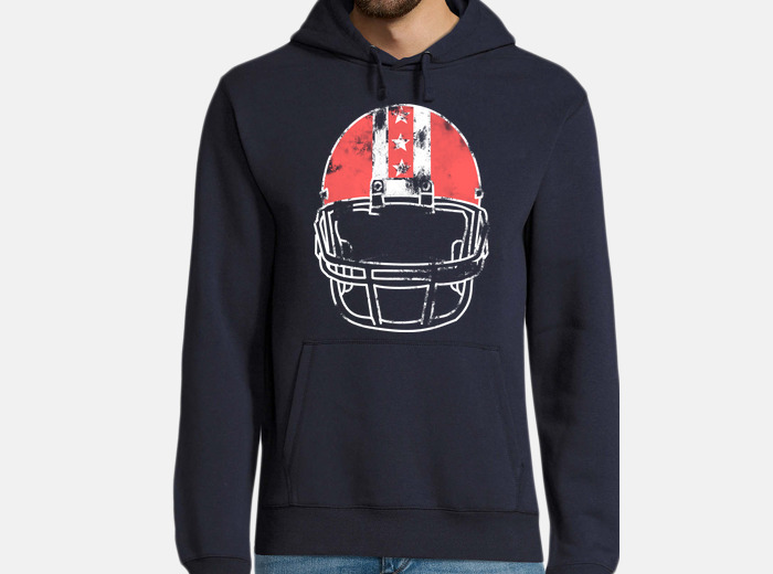 Worn football helmet colored hoodie