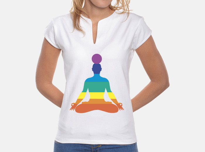 Camiseta de yoga para mujer con 7 chakras y cuello en V