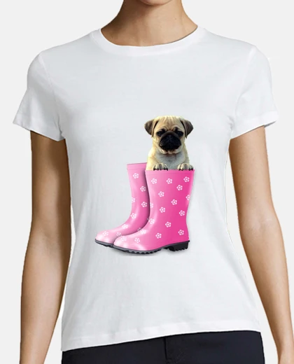 Playera  Camiseta estilo béisbol con carlino y botas de agua ros