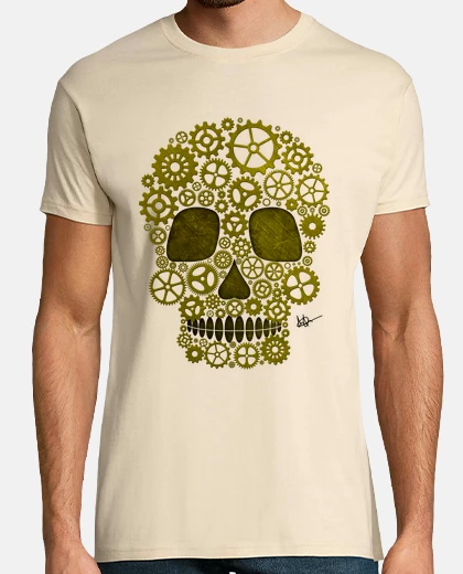 Tee-shirt  tête de mort  de Steampunk d'or !!!