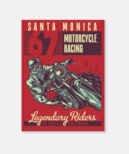 Stampa 1967 vintage bikers santa monica california vintage motorcycle corsa usa stampa su tela