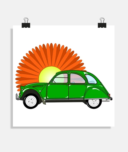 Poster 2 chevaux Citroen verte