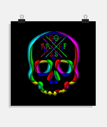 Poster 3d skull glitch