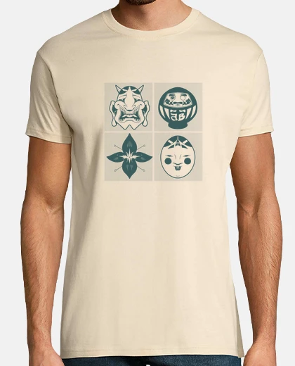Camiseta 4 patrones japoneses - versión azul