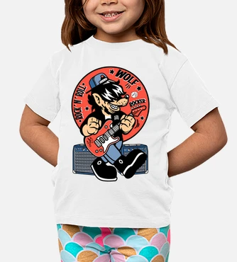 Camiseta Rock and Roll divertida. Lobo roqueiro.