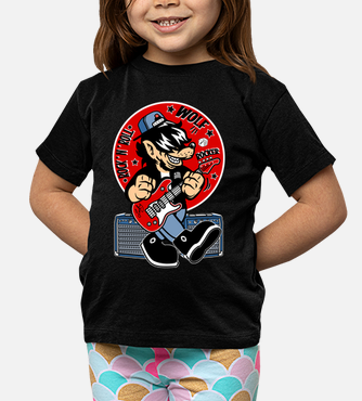 Camiseta Rock and Roll divertida. Lobo roqueiro.